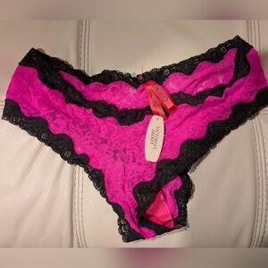 Victoria's Secret Very Sexy Lace-Trim Cheeky Panty Pink w Black Lace Large New